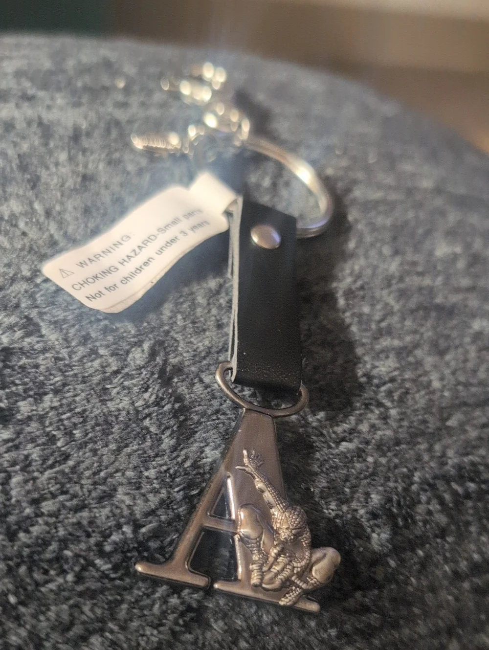 Marvel Black Leather Initial 'A' Keychain with Marvel Accent